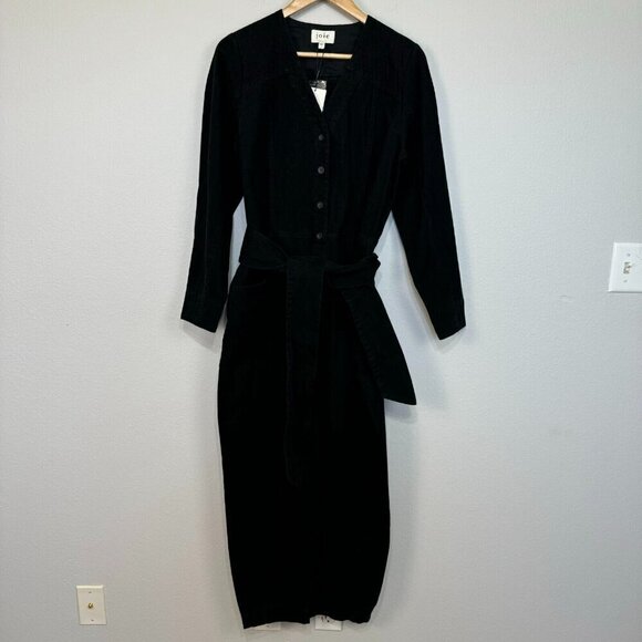Joie Women's Dark Wash‎ Denim Overall Belted Jumpsuit Tapered Leg Black Size 8 - Picture 1 of 16
